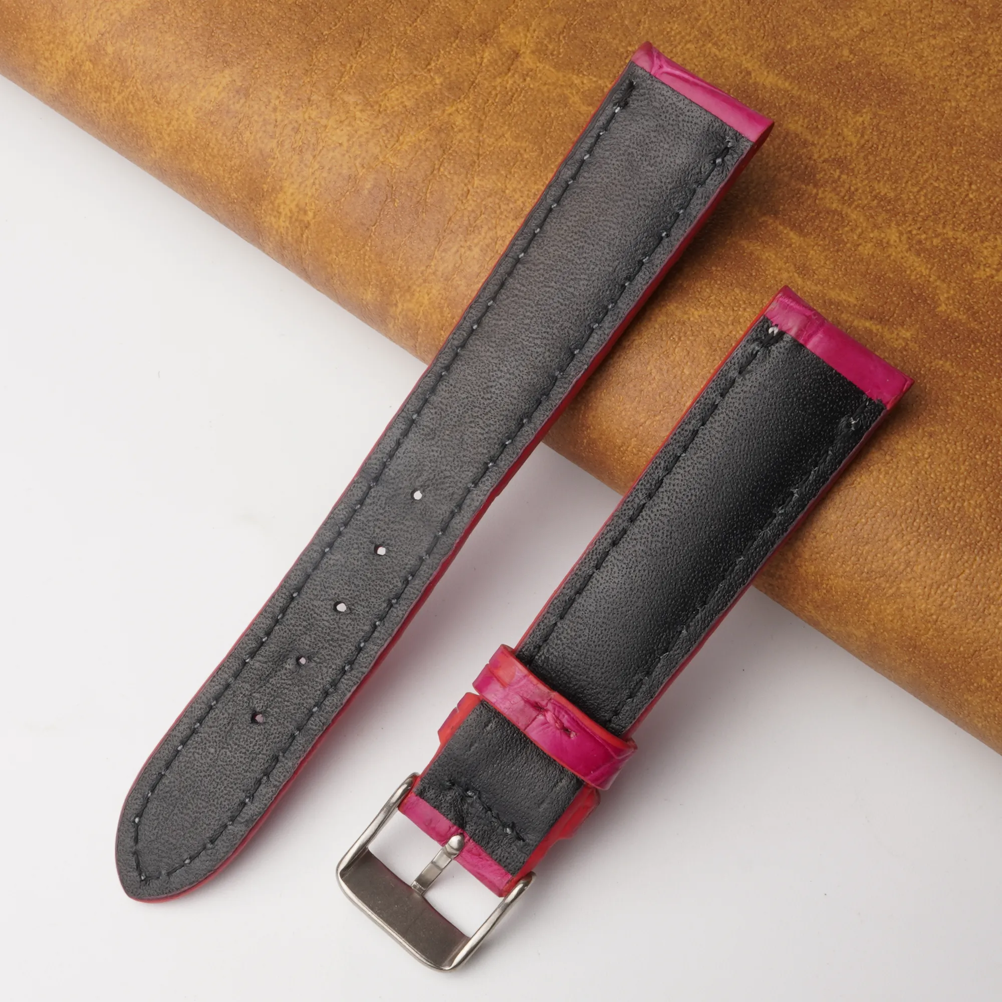 18mm Pink Unique Pattern Alligator Leather Watch Band For Men DH-226AC