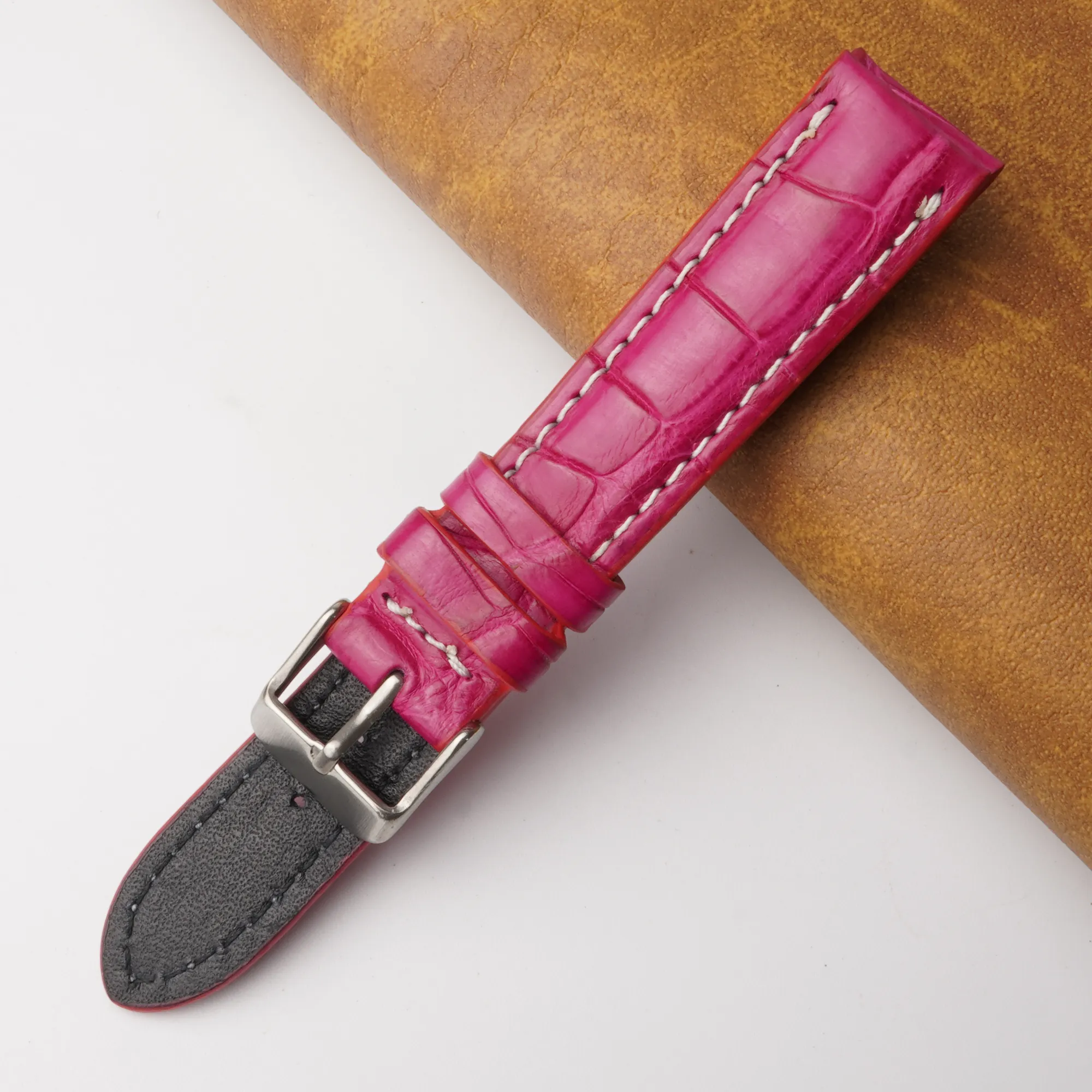 18mm Pink Unique Pattern Alligator Leather Watch Band For Men DH-226AC