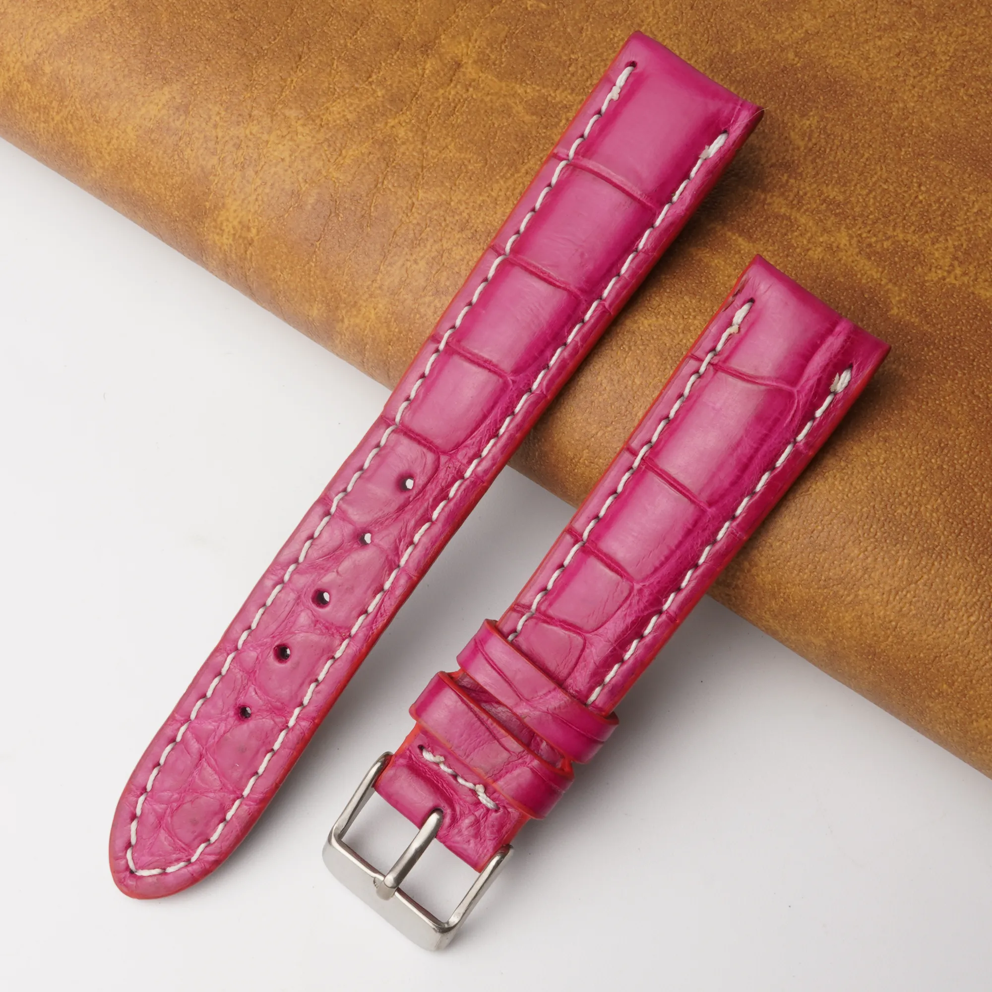 18mm Pink Unique Pattern Alligator Leather Watch Band For Men DH-226AC