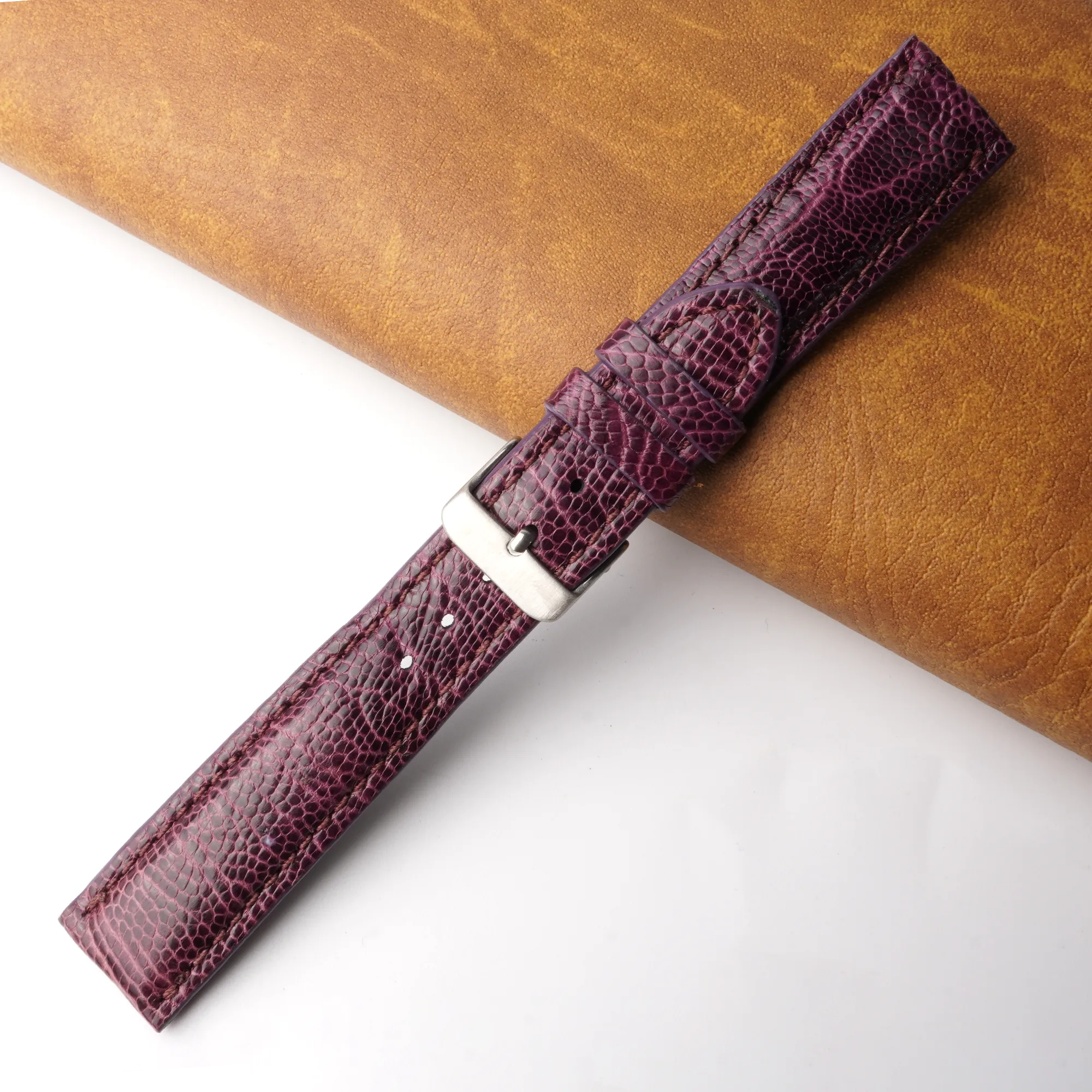 20mm Purple Unique Ostrich Leather Watch Band For Men | DH-170E