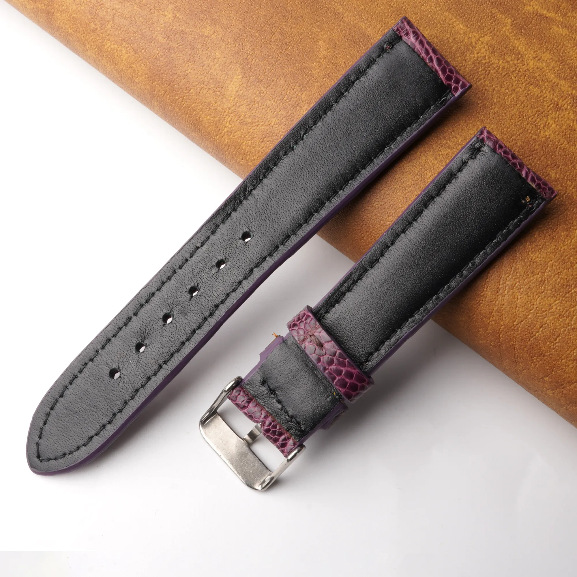 20mm Purple Unique Ostrich Leather Watch Band For Men | DH-170E