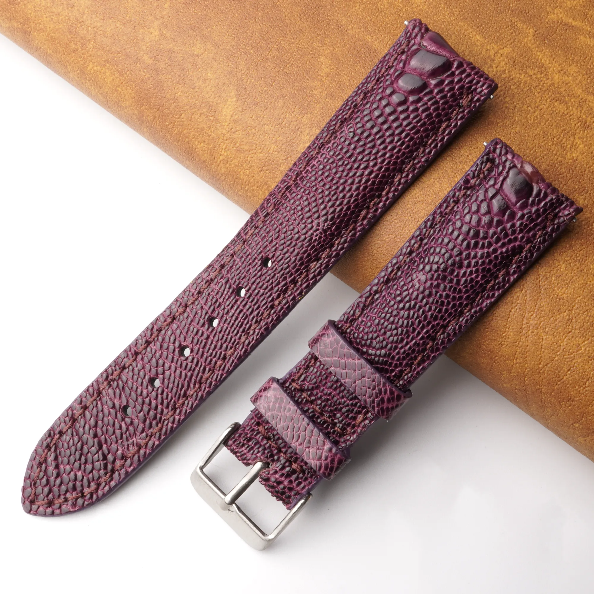 20mm Purple Unique Ostrich Leather Watch Band For Men | DH-170G