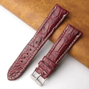 21mm Burgundy Unique Pattern Alligator Leather Watch Band For Men DH-224M