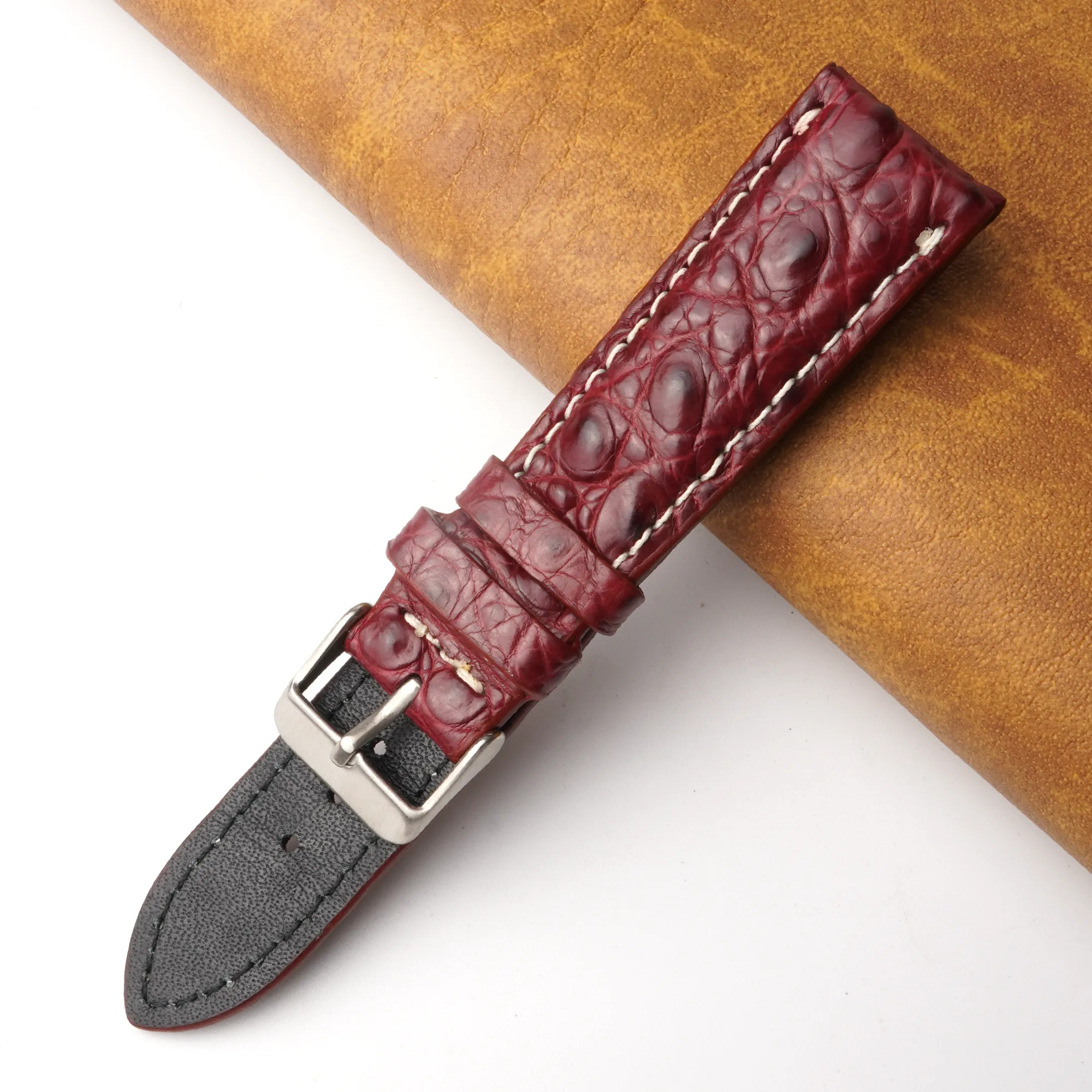 22mm Burgundy Unique Pattern Alligator Leather Watch Band For Men DH-224Q