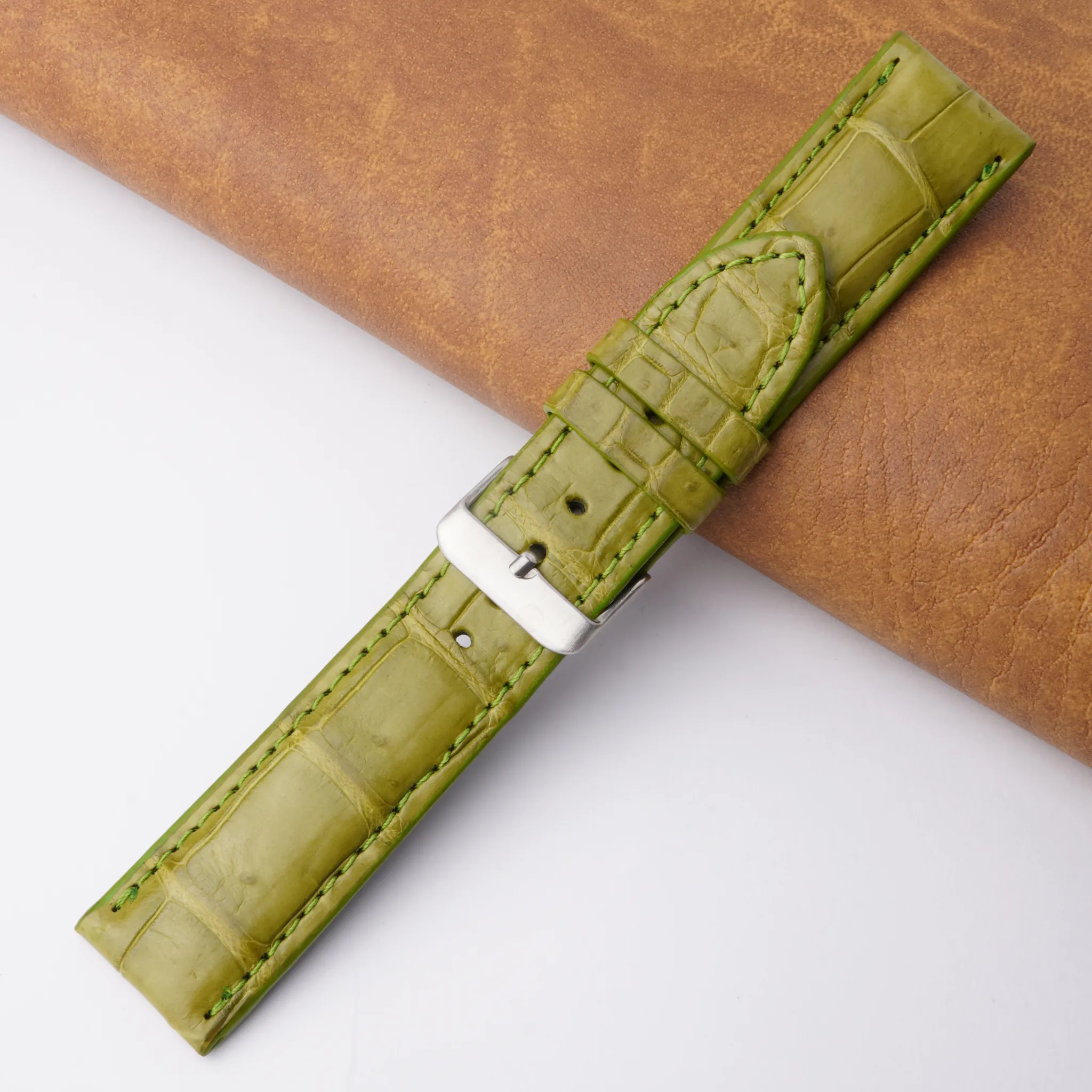 22mm Green Unique Pattern Alligator Leather Watch Band For Men DH-200A