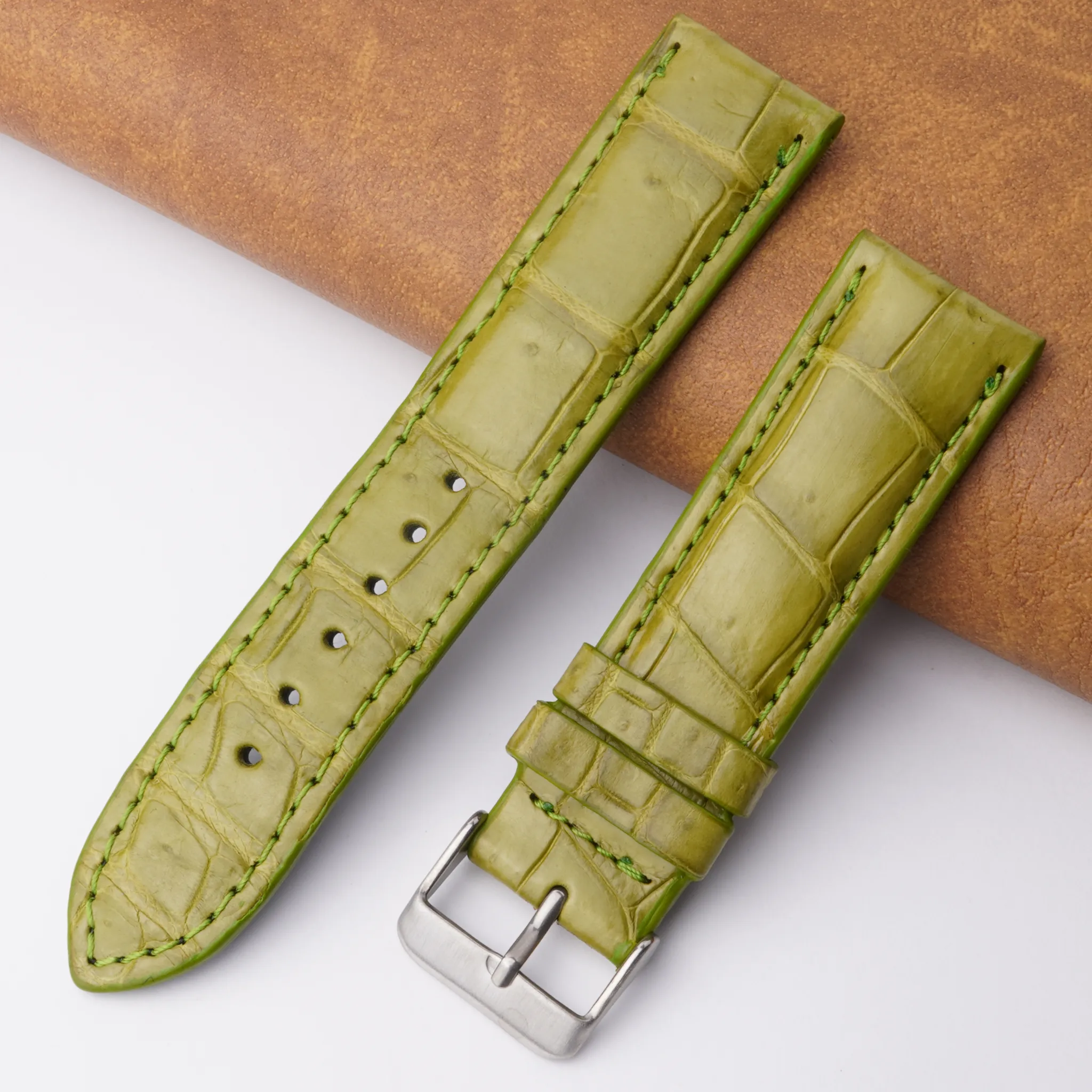 22mm Green Unique Pattern Alligator Leather Watch Band For Men DH-200A