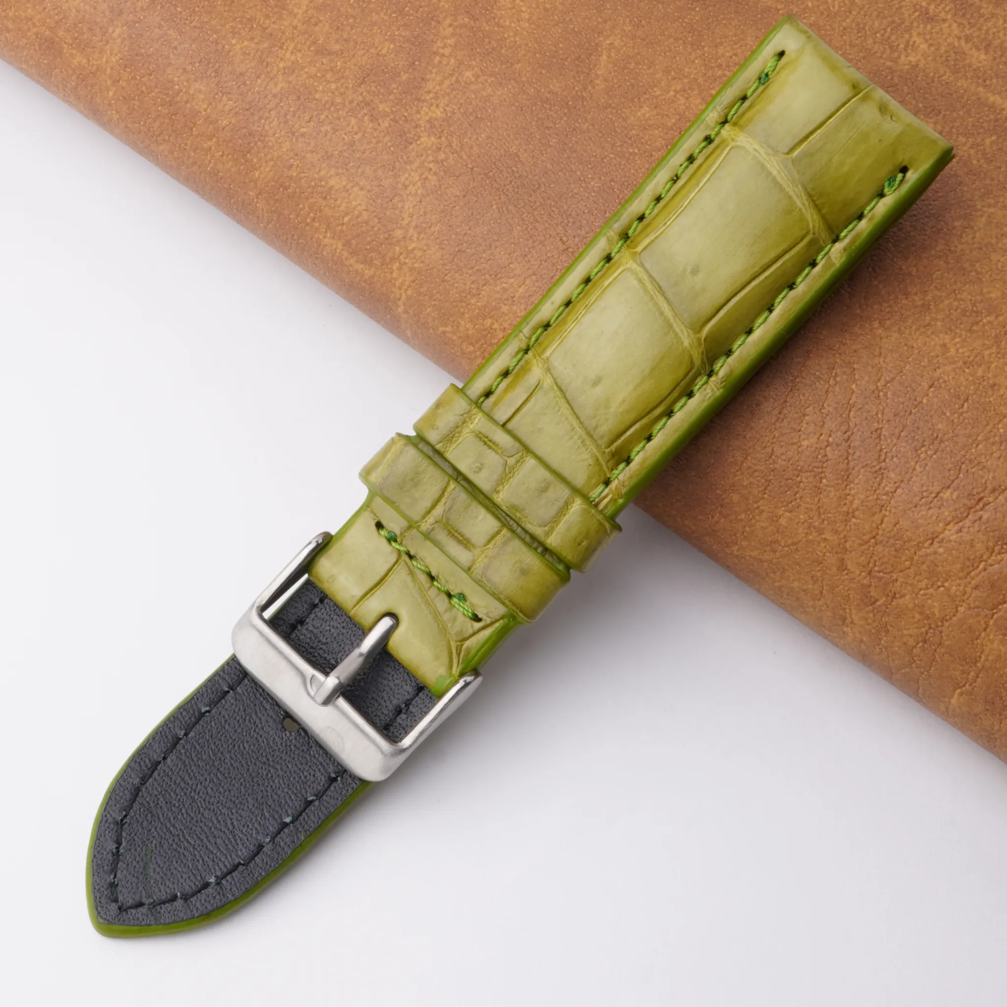 22mm Green Unique Pattern Alligator Leather Watch Band For Men DH-200A