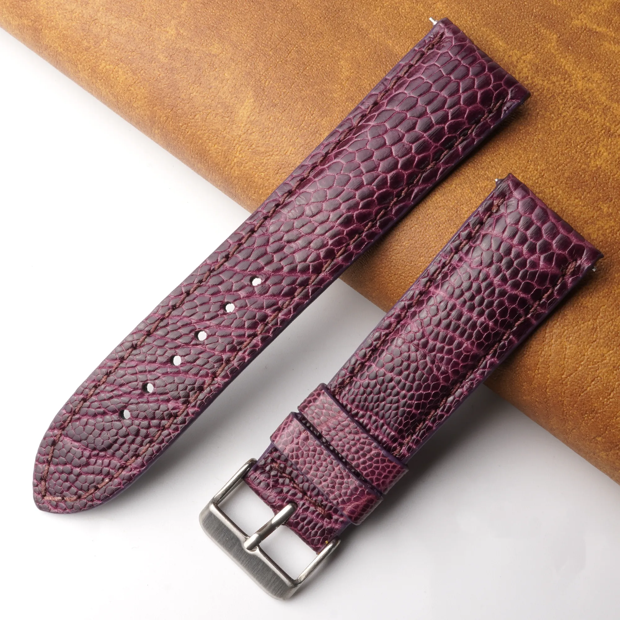 22mm Purple Unique Ostrich Leather Watch Band For Men | DH-170L