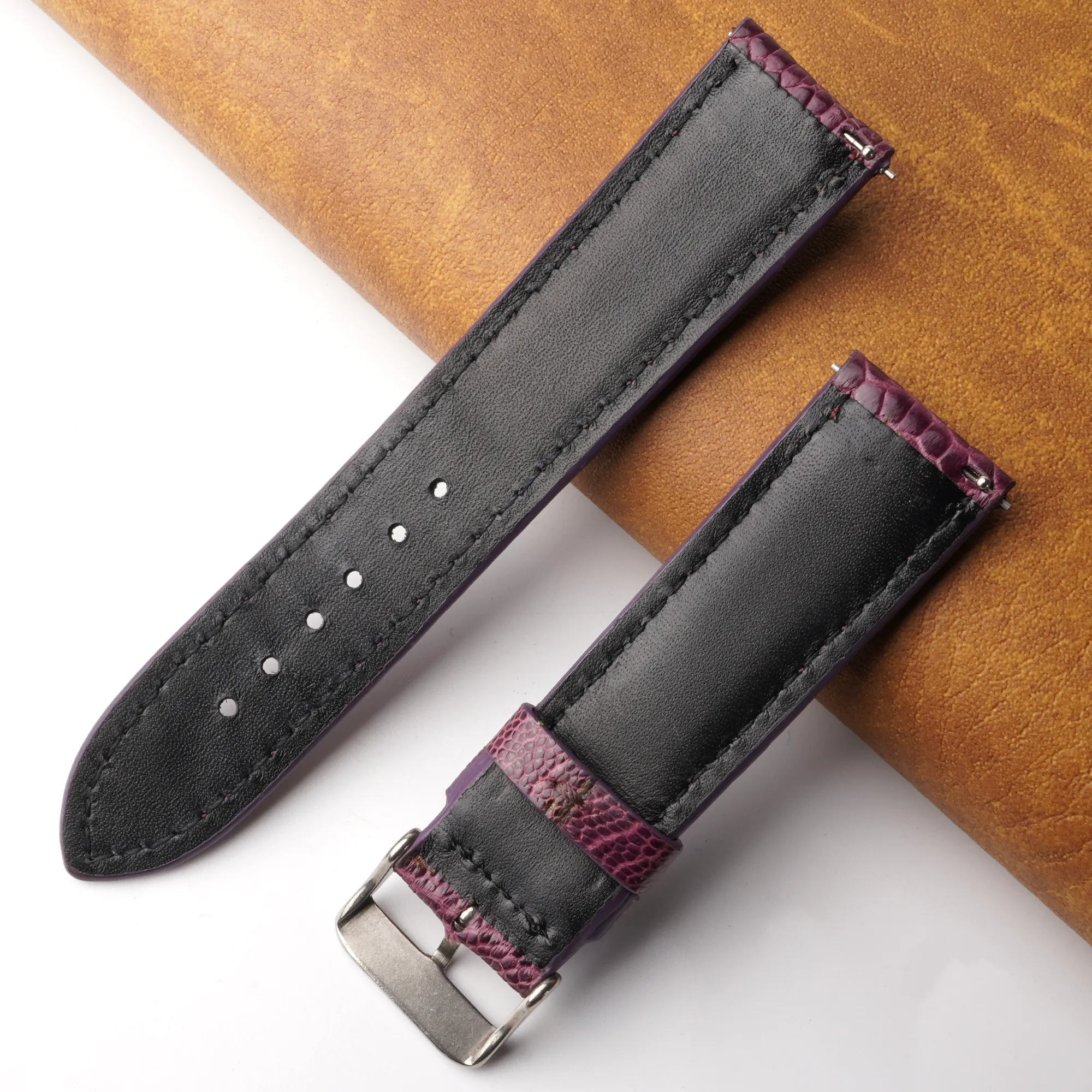 22mm Purple Unique Ostrich Leather Watch Band For Men | DH-170L