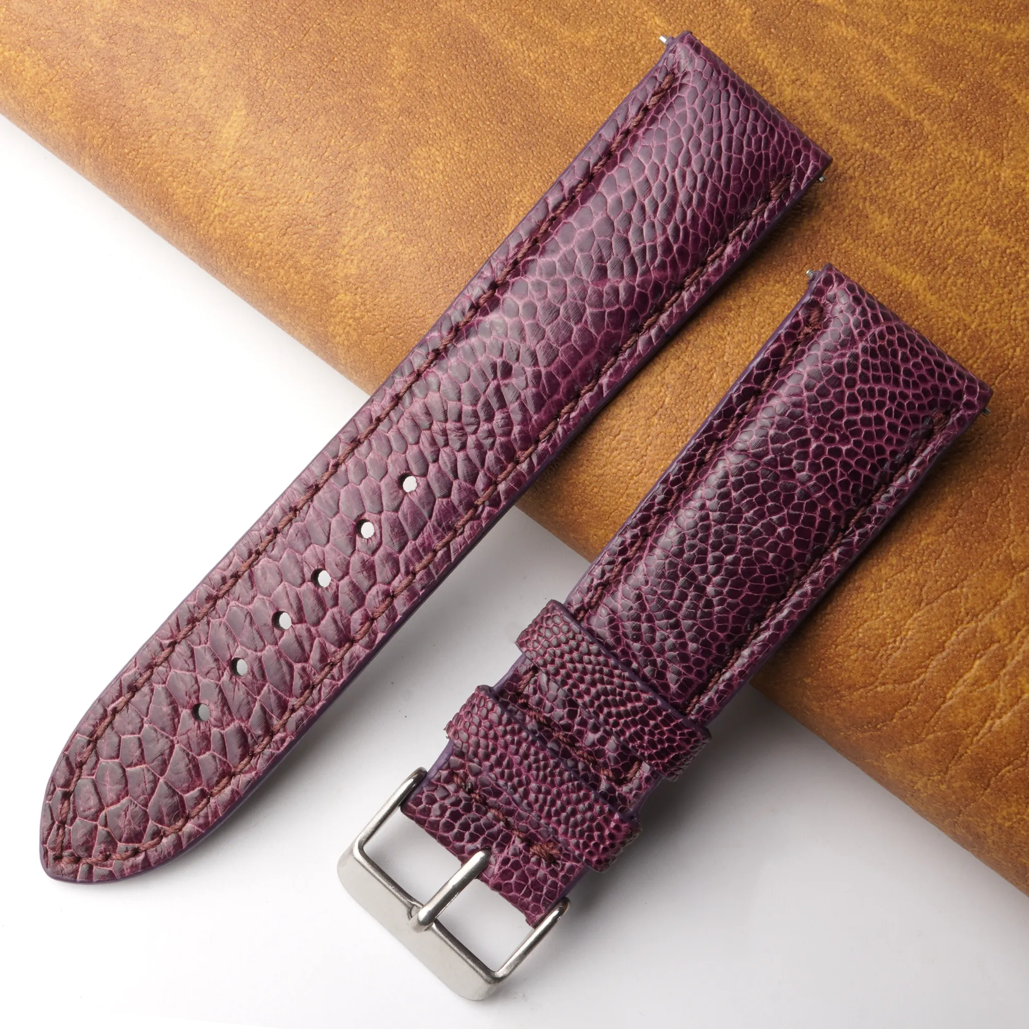 22mm Purple Unique Ostrich Leather Watch Band For Men | DH-170S