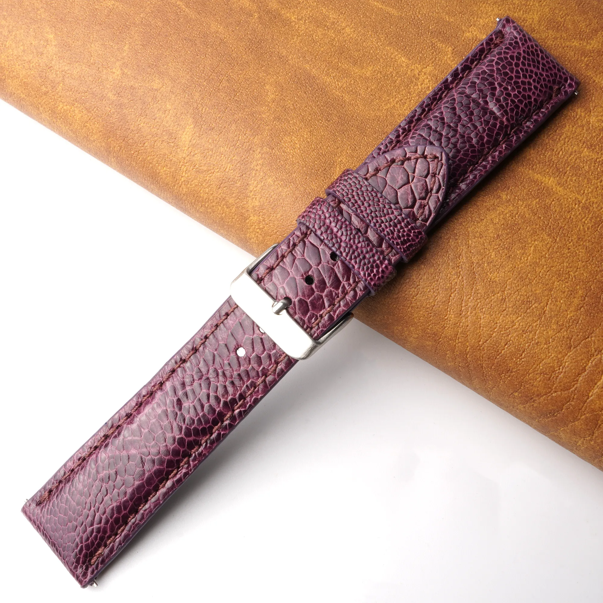 22mm Purple Unique Ostrich Leather Watch Band For Men | DH-170S