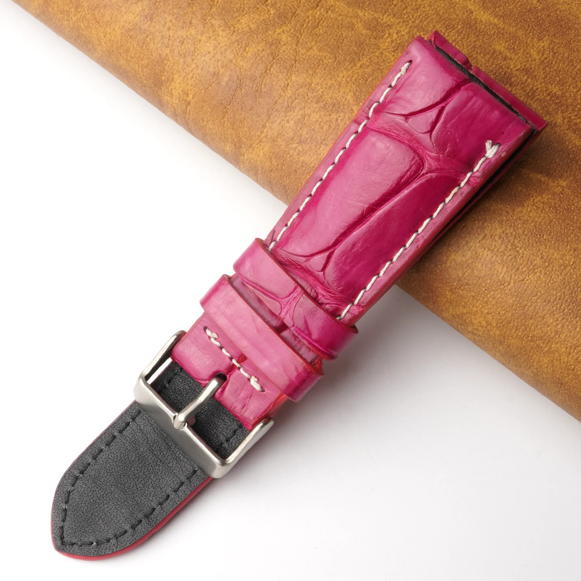 26mm Pink Unique Pattern Alligator Leather Watch Band For Men DH-226N