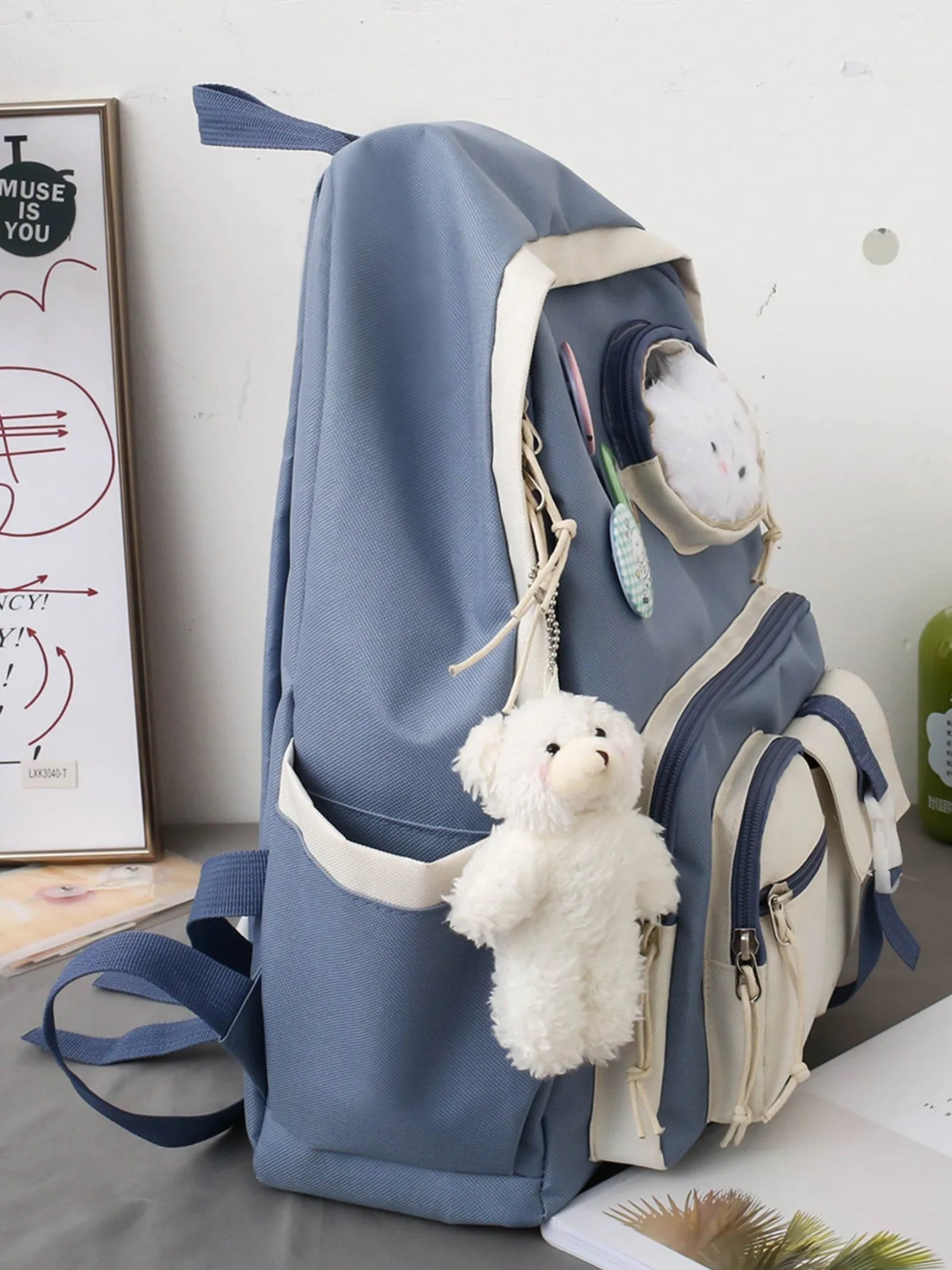 4pcs Two Tone Large Capacity Backpack Set