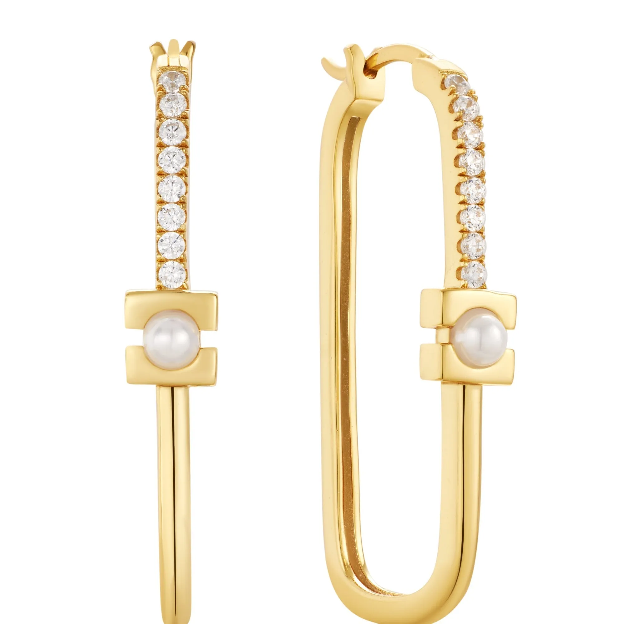 Ania Haie Gold Pearl Modernist Oval Hoop Earrings E054-06G