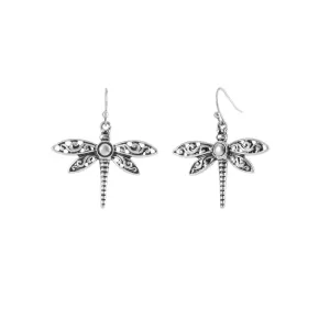 Antique Silver Dragonfly Dangle Earrings