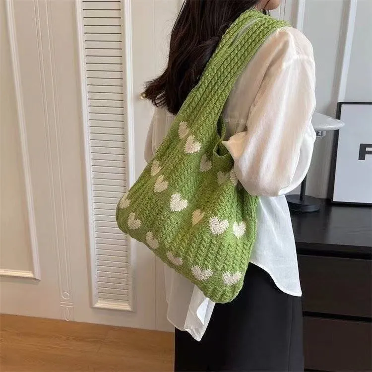 Babakud Retro Simple Love Knitted Woven Shoulder Bag