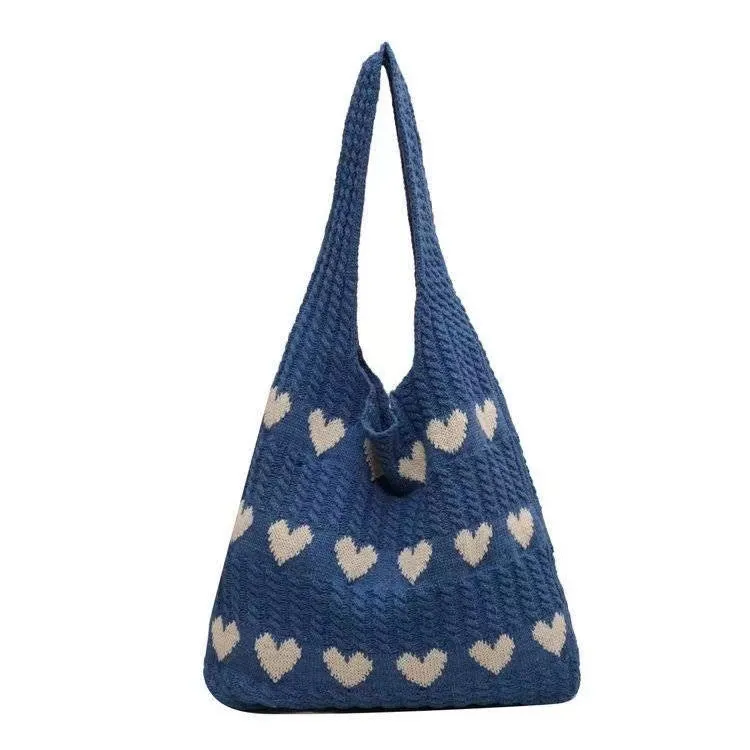 Babakud Retro Simple Love Knitted Woven Shoulder Bag