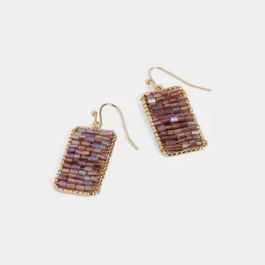 Beaded Banner Dangle Earrings - Purple