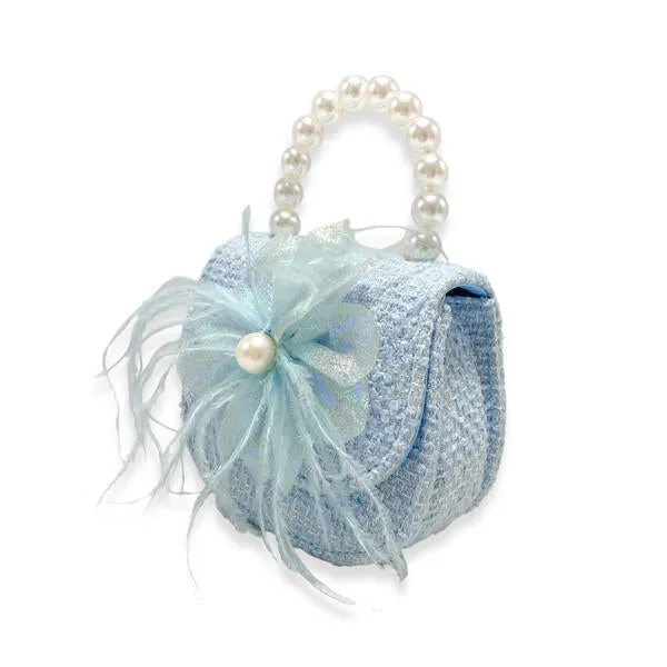 Blue Feather Floral Tweed Purse