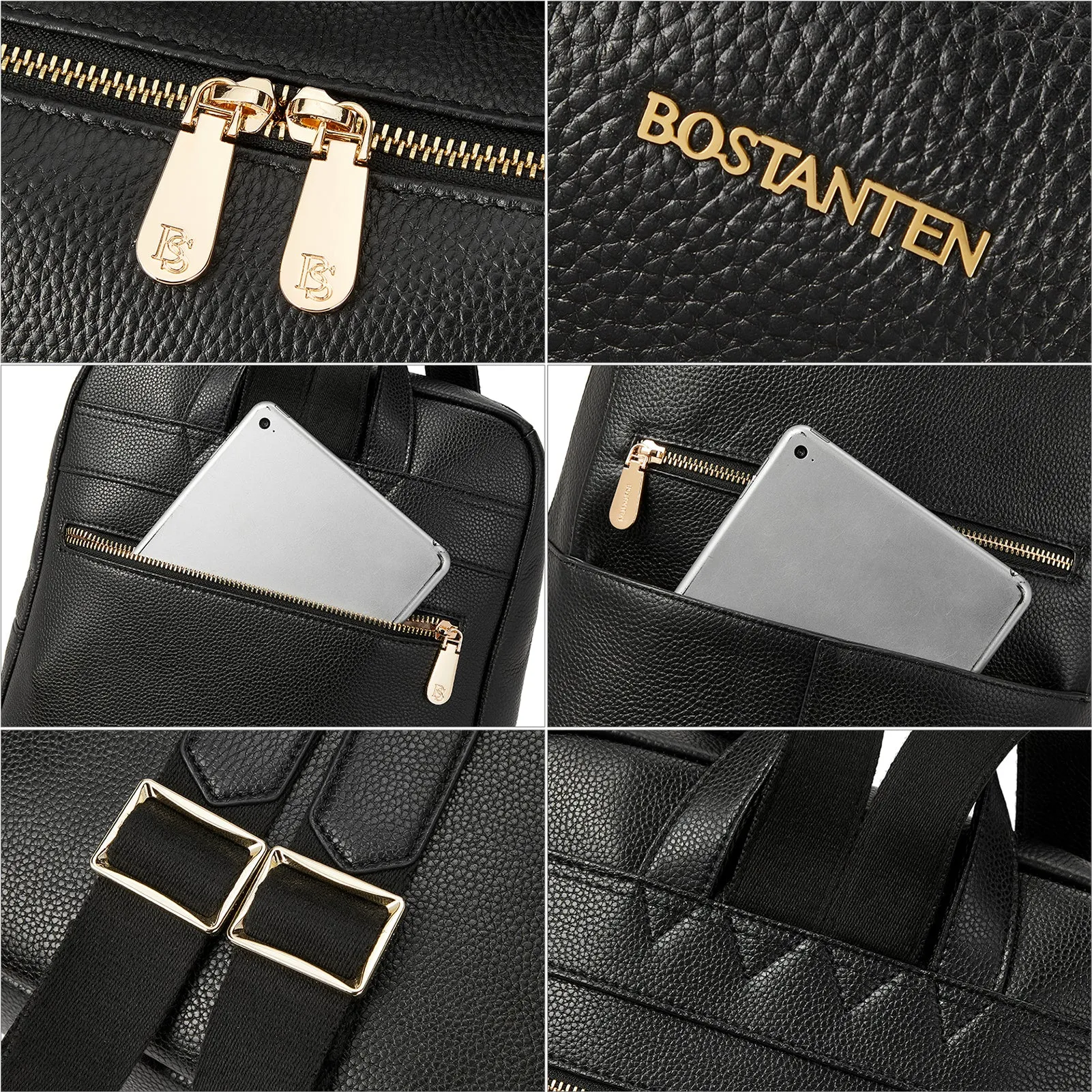 BOSTANTEN Leather Laptop Backpack for Women 15.6 inch Computer Bag College Shoulder Bag Casual Daypack Travel Bag