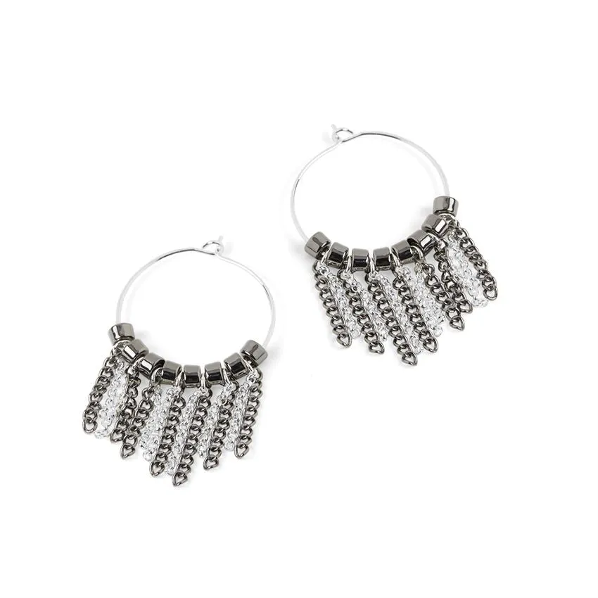 Chain Curtain Hoop Earrings - Silver/Gunmetal