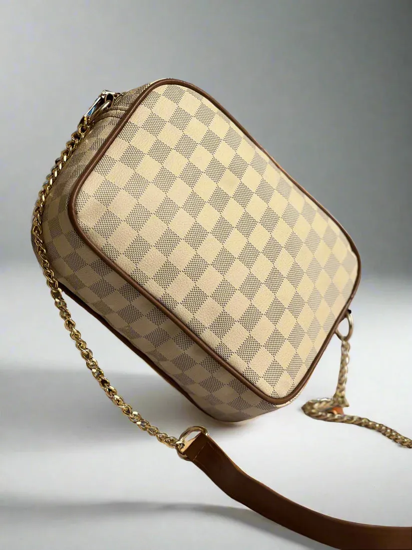 Checkered Crossbody Bag “Brown-Beige