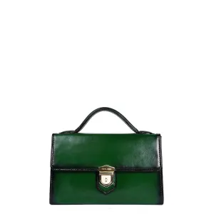 Classic Green Leather Ladies Bag with Squared Opening Secured Metal Lock