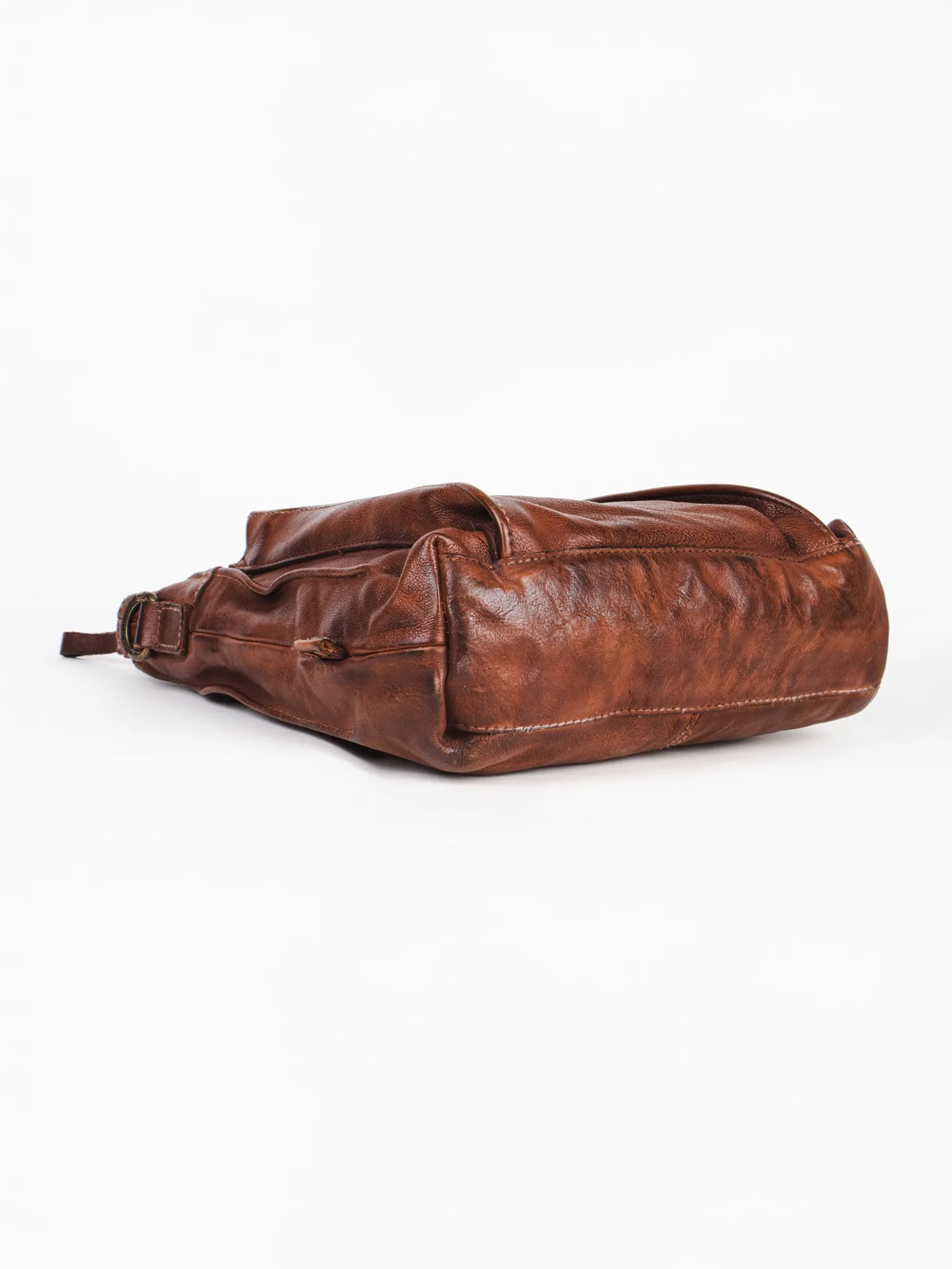 Cognac Veg Tanned Washed Leather Crossbody Bag