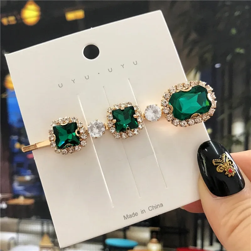 deanwangkt  New Green Crystal Hair Clip Hairpins for Women Fashion Simulated Pearl Hair Accessories Set Luxury Wedding Female Ornaments