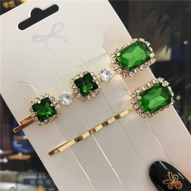 deanwangkt  New Green Crystal Hair Clip Hairpins for Women Fashion Simulated Pearl Hair Accessories Set Luxury Wedding Female Ornaments