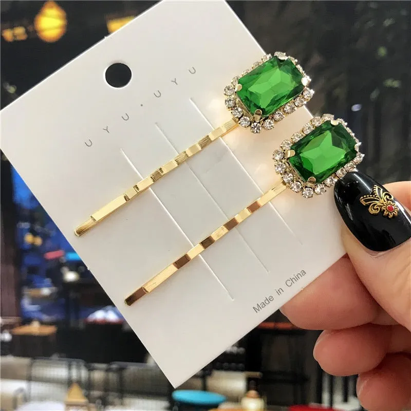 deanwangkt  New Green Crystal Hair Clip Hairpins for Women Fashion Simulated Pearl Hair Accessories Set Luxury Wedding Female Ornaments