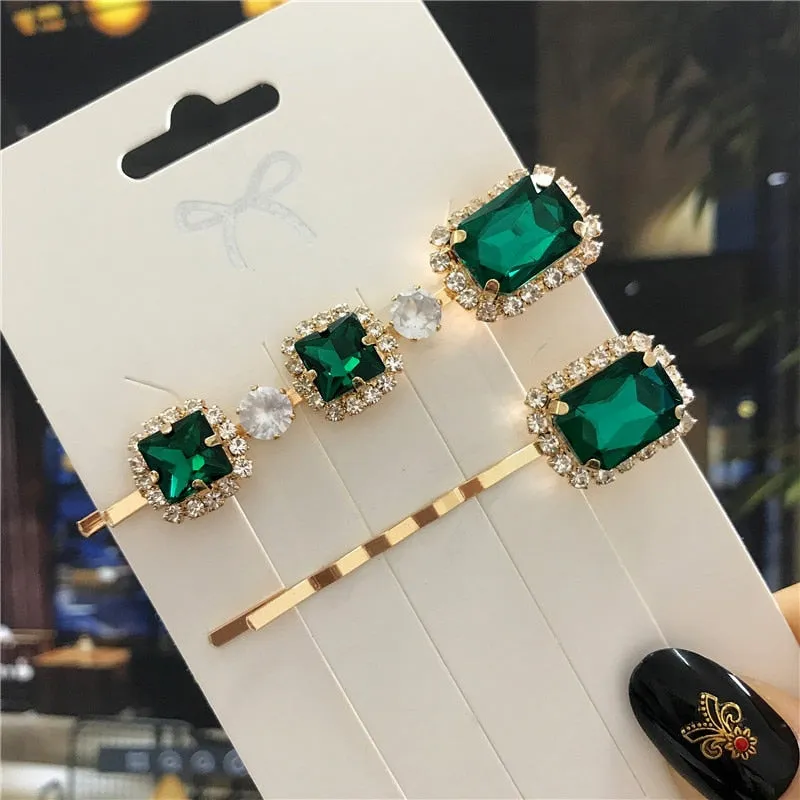 deanwangkt  New Green Crystal Hair Clip Hairpins for Women Fashion Simulated Pearl Hair Accessories Set Luxury Wedding Female Ornaments