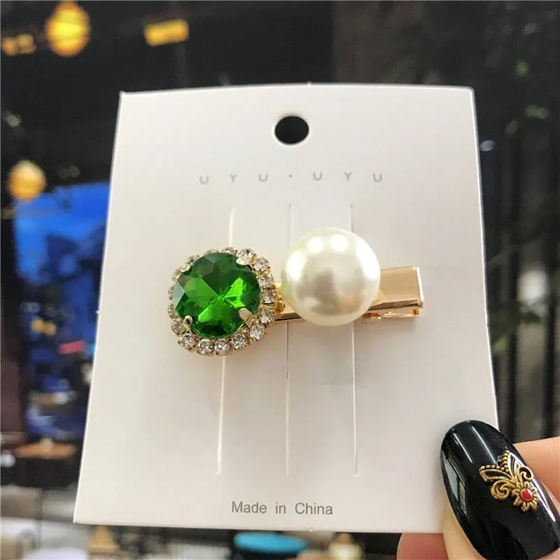 deanwangkt  New Green Crystal Hair Clip Hairpins for Women Fashion Simulated Pearl Hair Accessories Set Luxury Wedding Female Ornaments