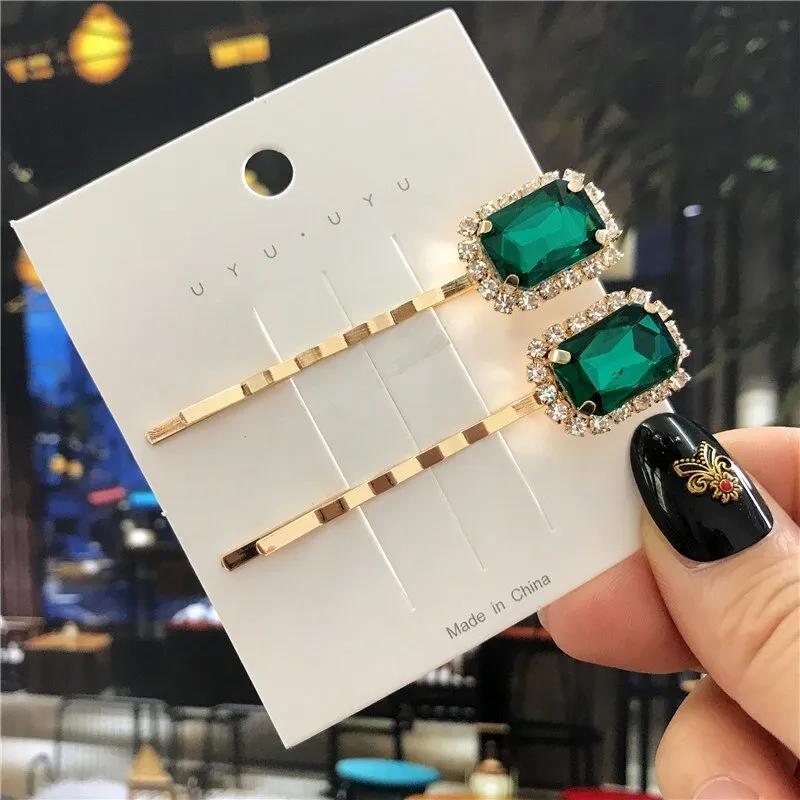 deanwangkt  New Green Crystal Hair Clip Hairpins for Women Fashion Simulated Pearl Hair Accessories Set Luxury Wedding Female Ornaments