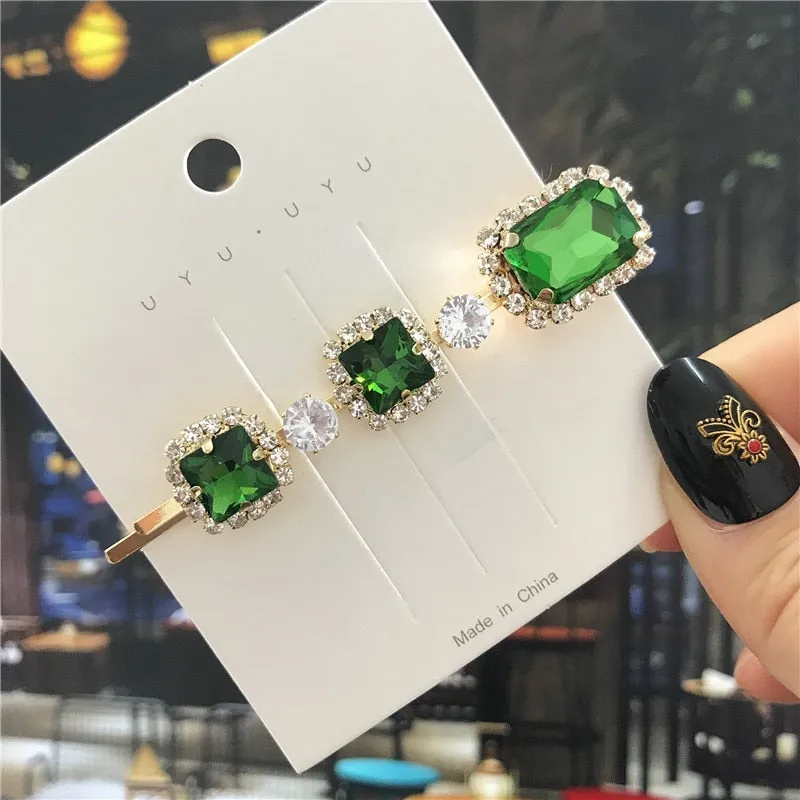 deanwangkt  New Green Crystal Hair Clip Hairpins for Women Fashion Simulated Pearl Hair Accessories Set Luxury Wedding Female Ornaments