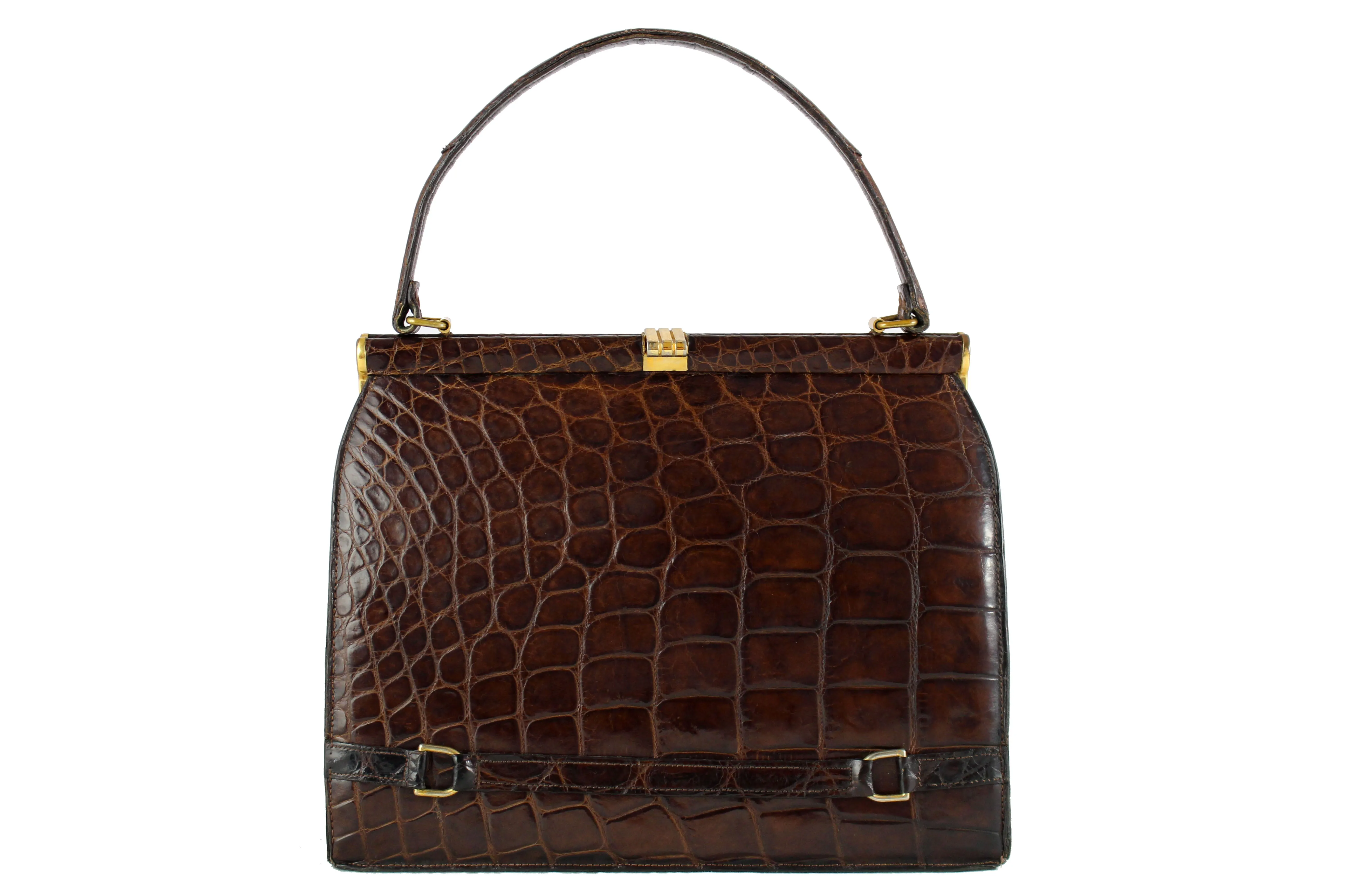 DEAUVILLE chocolate brown crocodile skin handbag