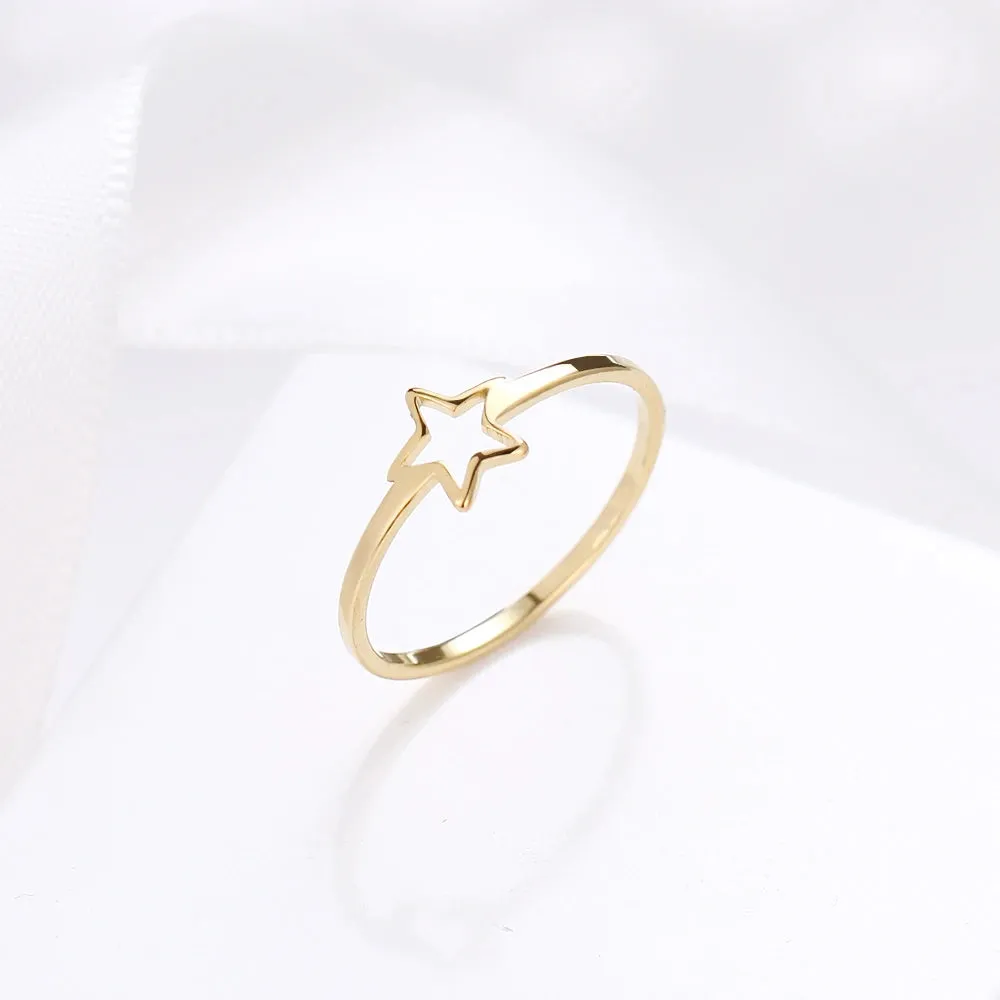 DOTIFI New daily For Women Ring 316L Stainless Steel Jewelry Hollow Five-Pointed Star Female Birthday Party Gift R307