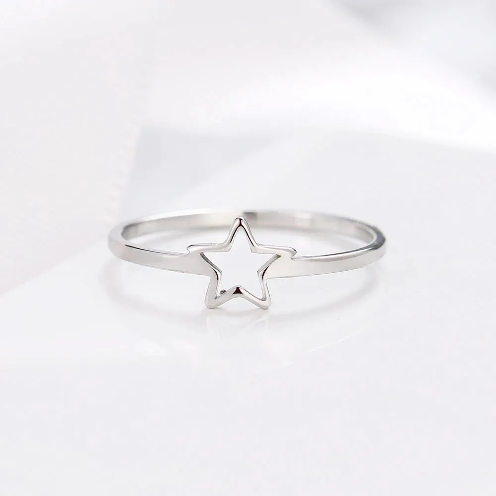 DOTIFI New daily For Women Ring 316L Stainless Steel Jewelry Hollow Five-Pointed Star Female Birthday Party Gift R307