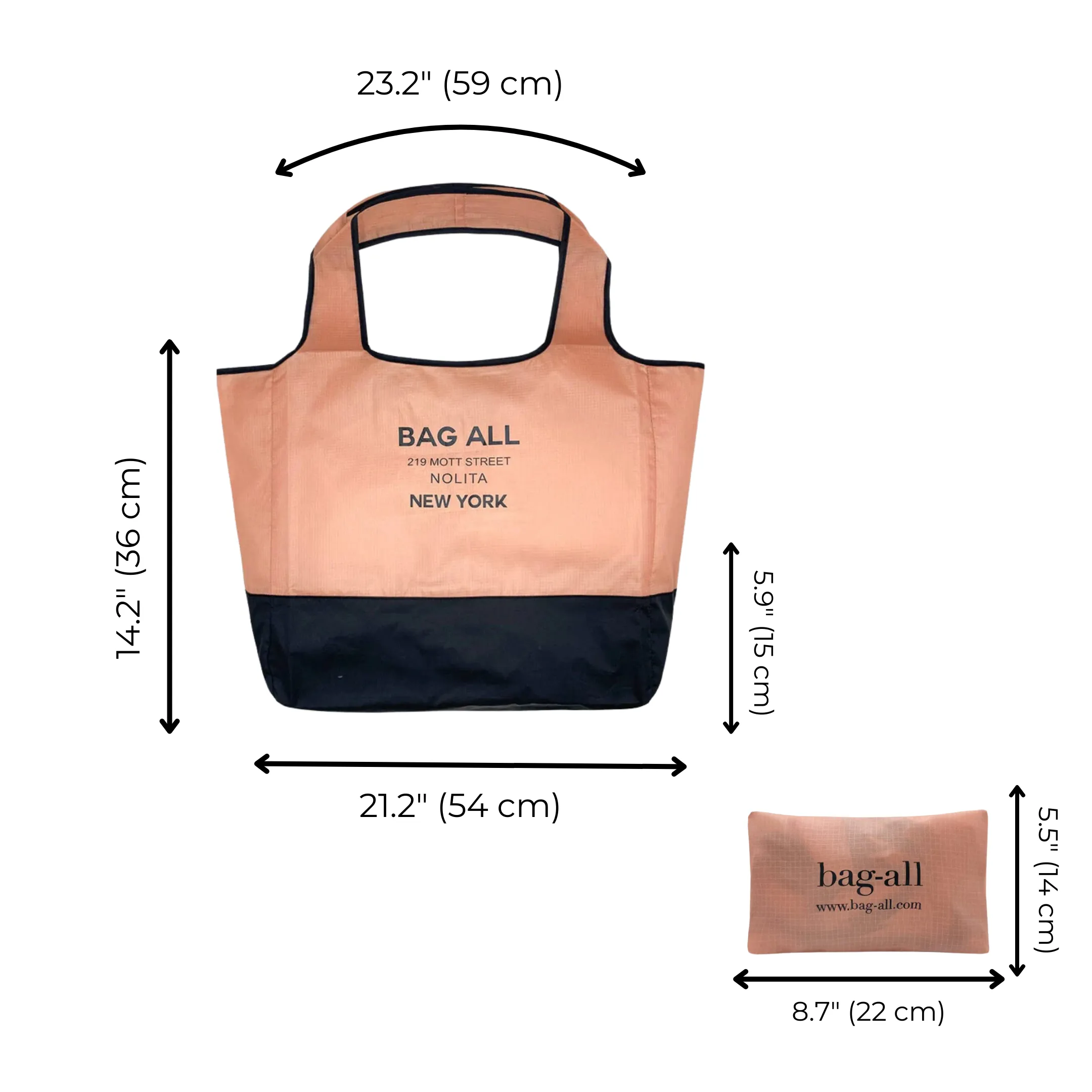 Folding Shopping Bag, Zipper Pocket Pouch