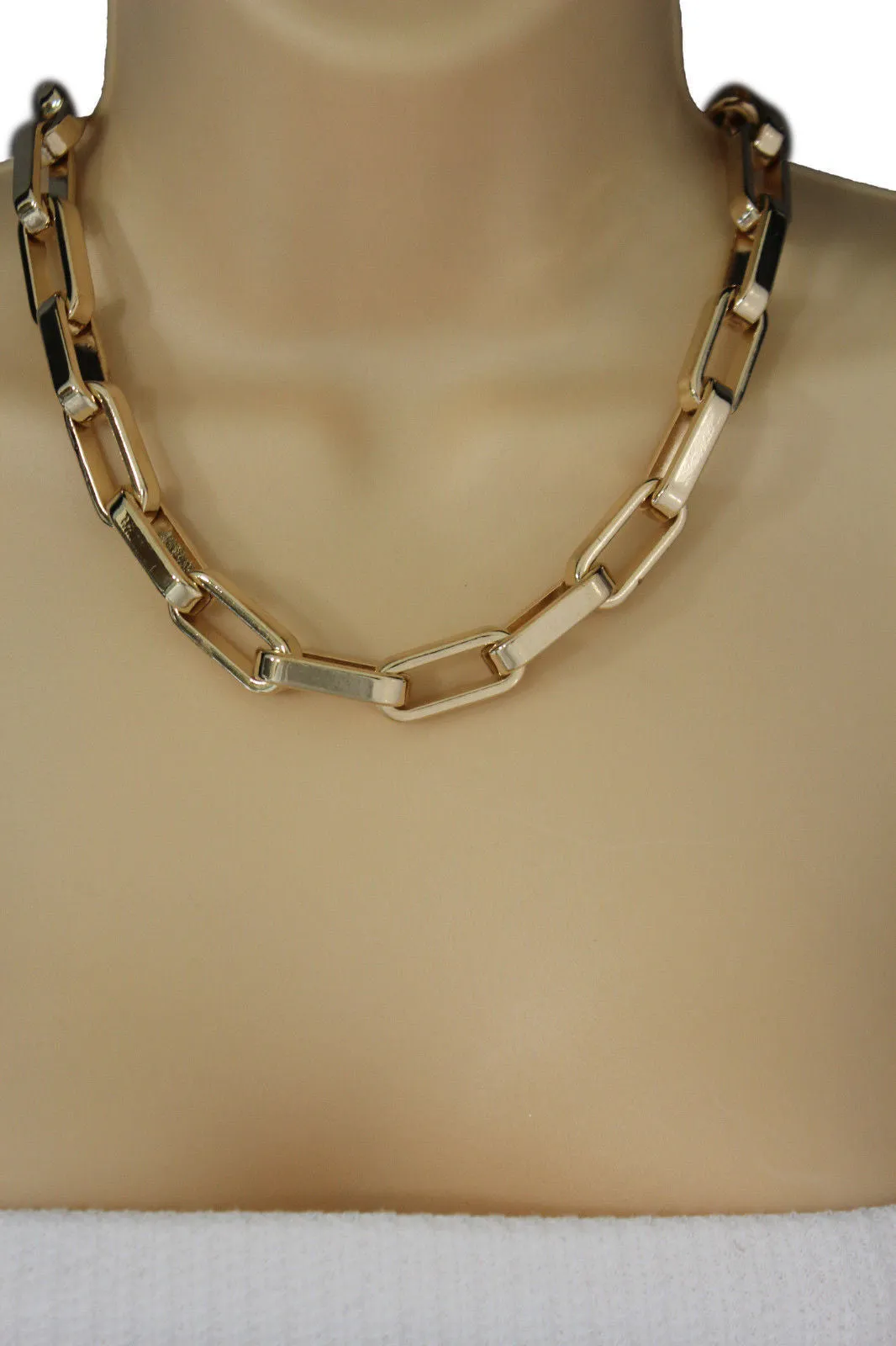 Gold Plastic Chain Square Links light weight Short Necklace