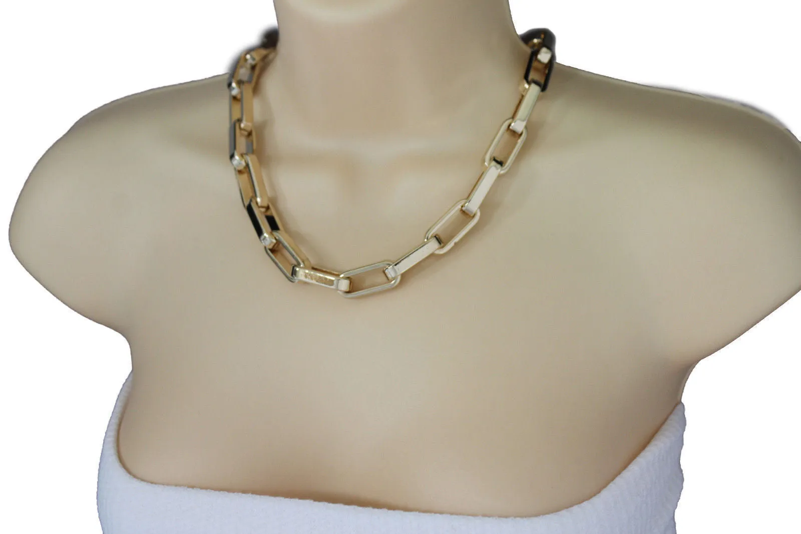 Gold Plastic Chain Square Links light weight Short Necklace