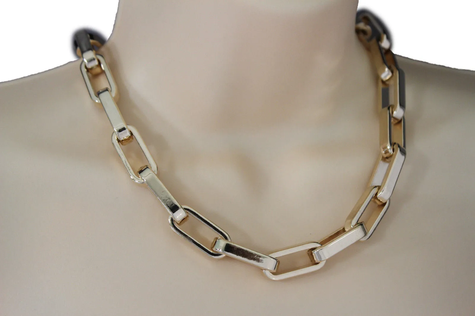 Gold Plastic Chain Square Links light weight Short Necklace