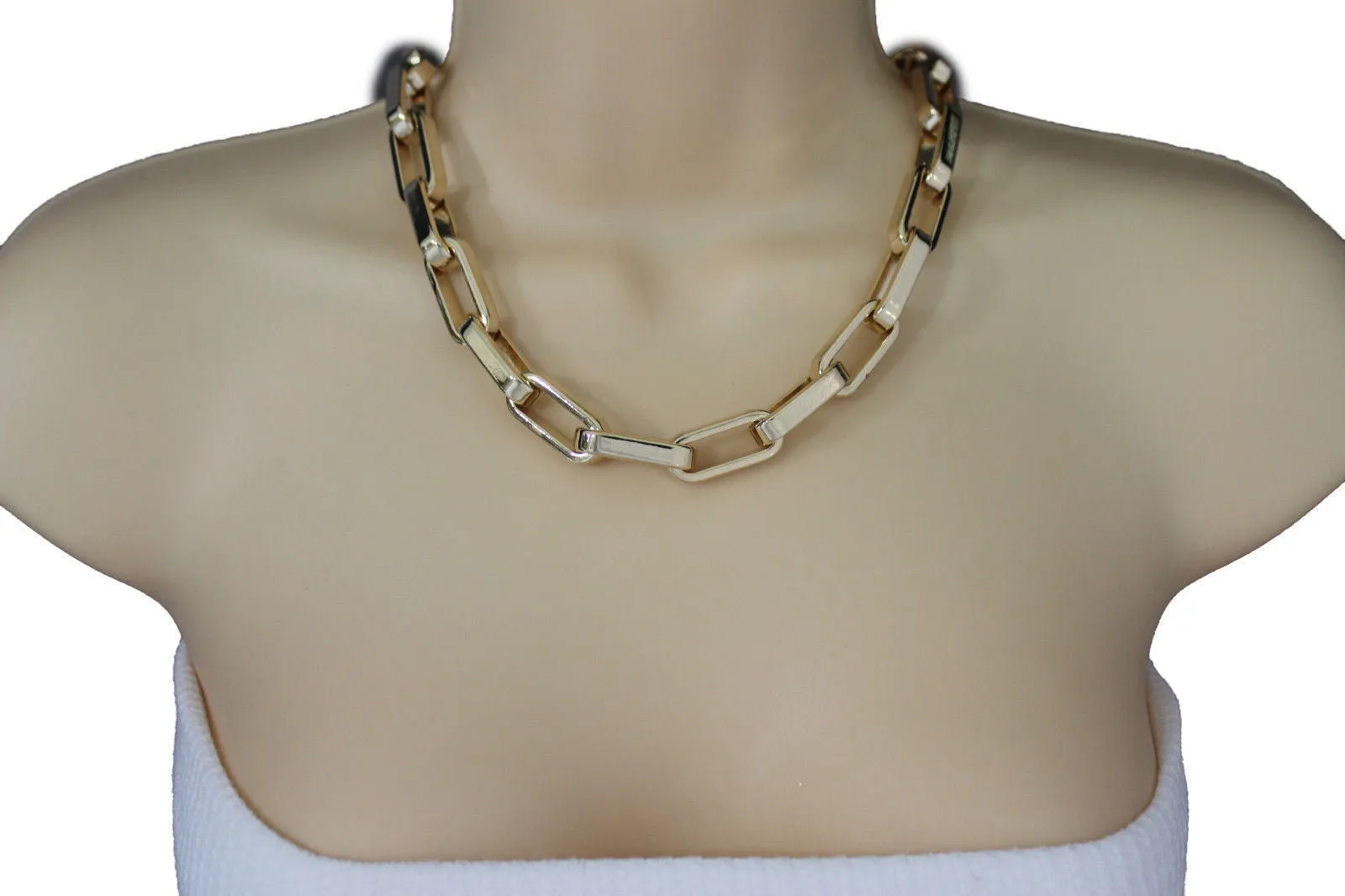 Gold Plastic Chain Square Links light weight Short Necklace