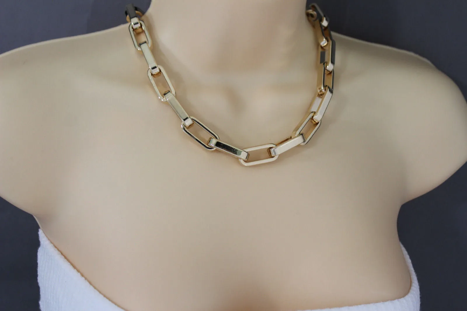 Gold Plastic Chain Square Links light weight Short Necklace