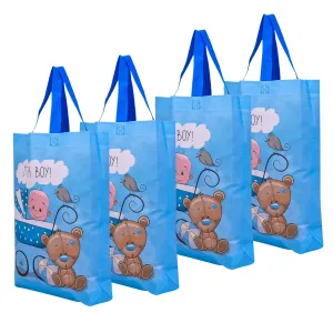 Heart Home Shopping Bag | Non-Woven Gift Bag | Baby Shower Bag | Reusable Grocery Bag | Christmas Gift Bags | Tote Bags with Handle | Boy-Print Hand Bag | Pack of 4 | Sky Blue