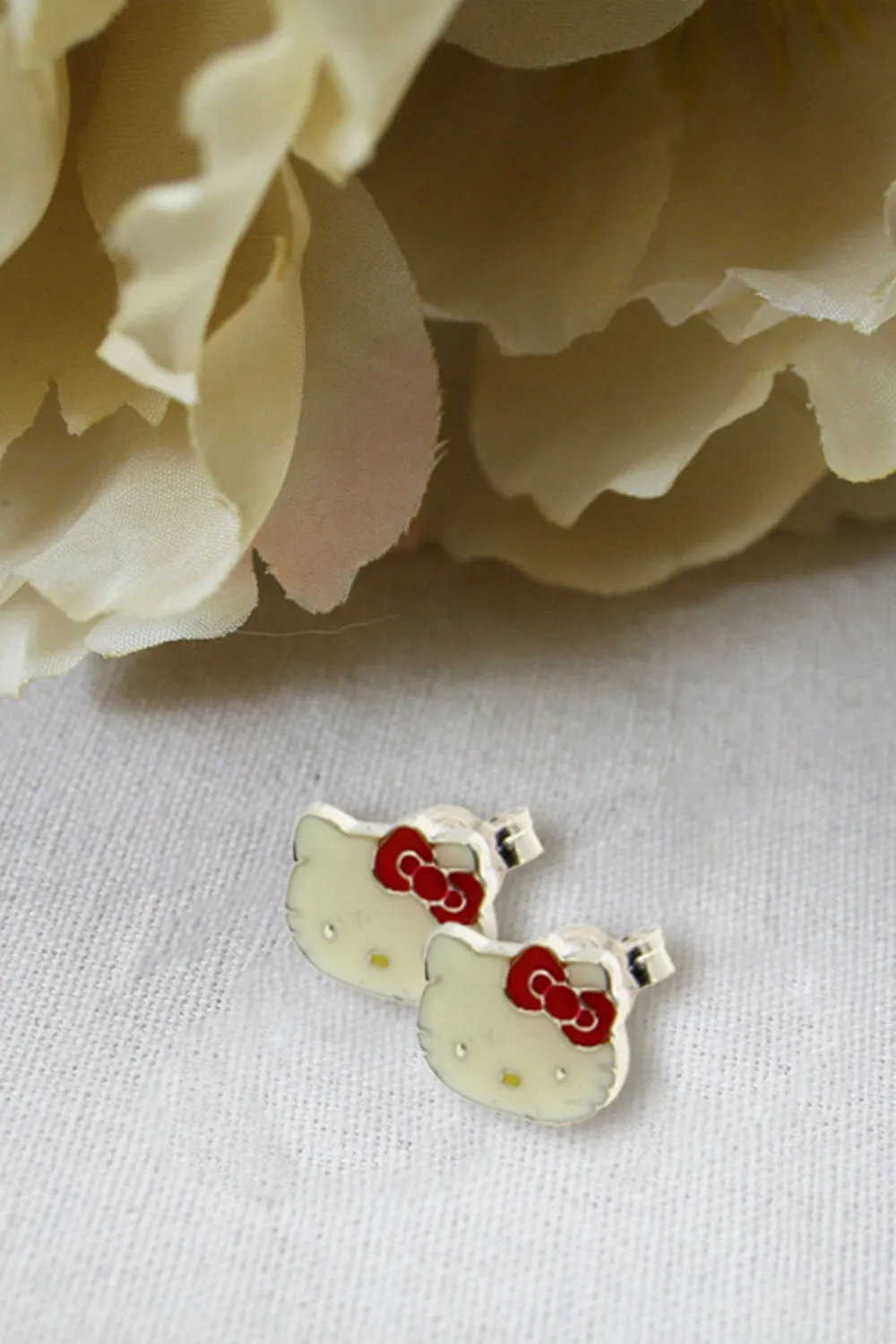 Hello Kitty 925 Original Sterling Silver Range White Enamel Earrings set