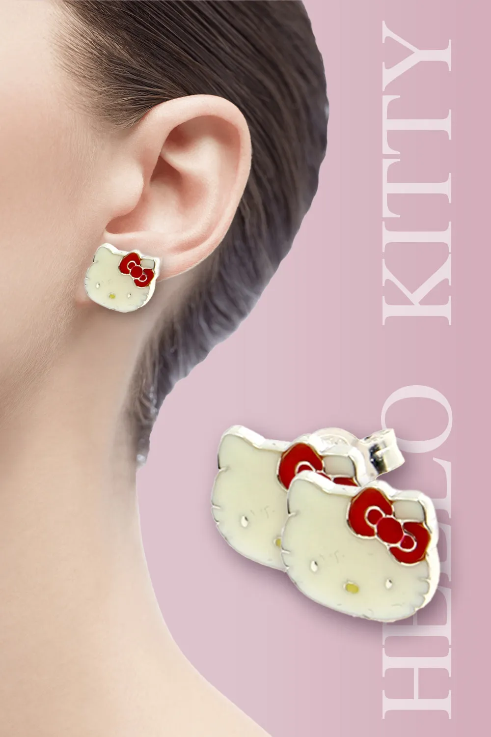 Hello Kitty 925 Original Sterling Silver Range White Enamel Earrings set