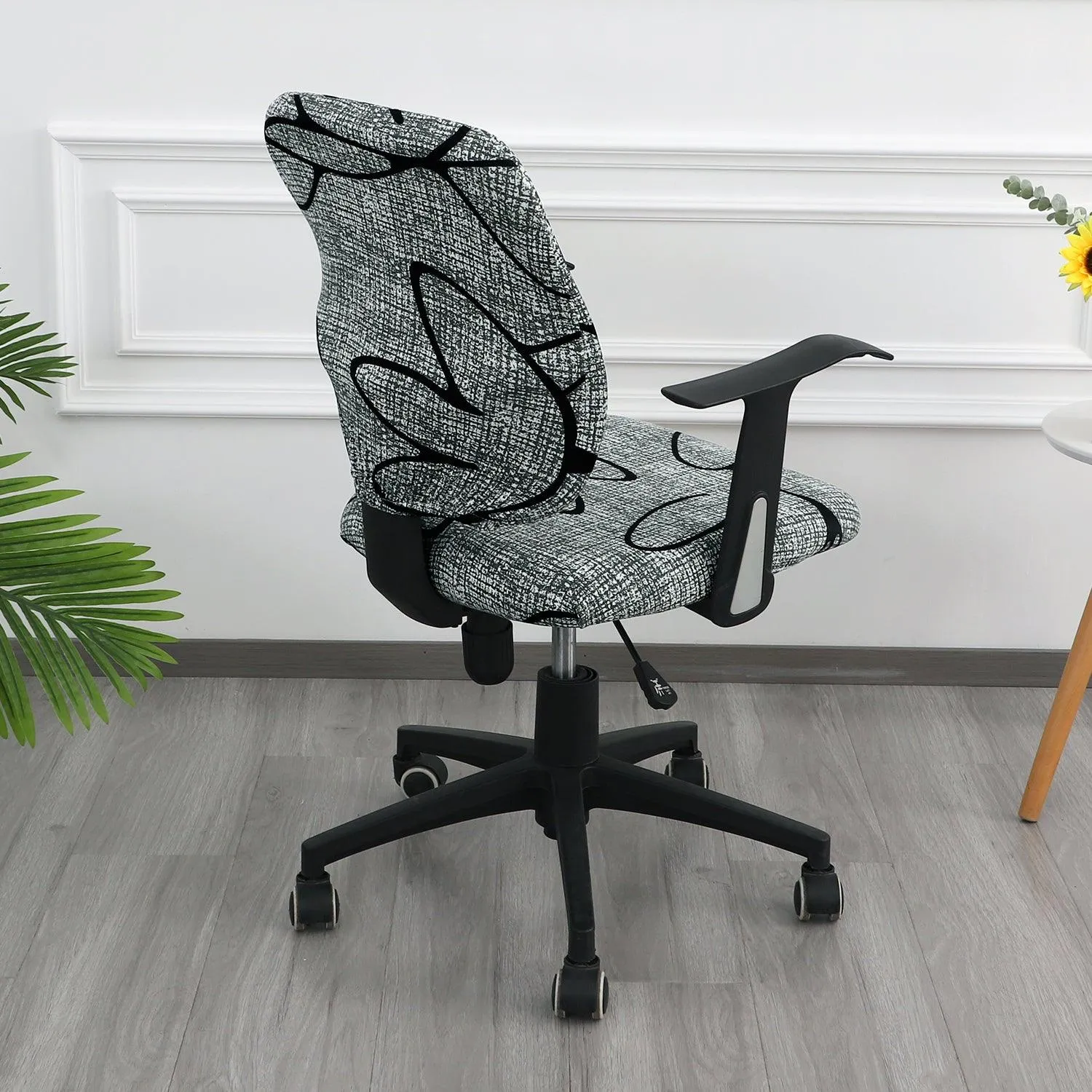 HOKIPO 140gsm Stretchable Office Chair Cover, Intense Grey Abstract Floral