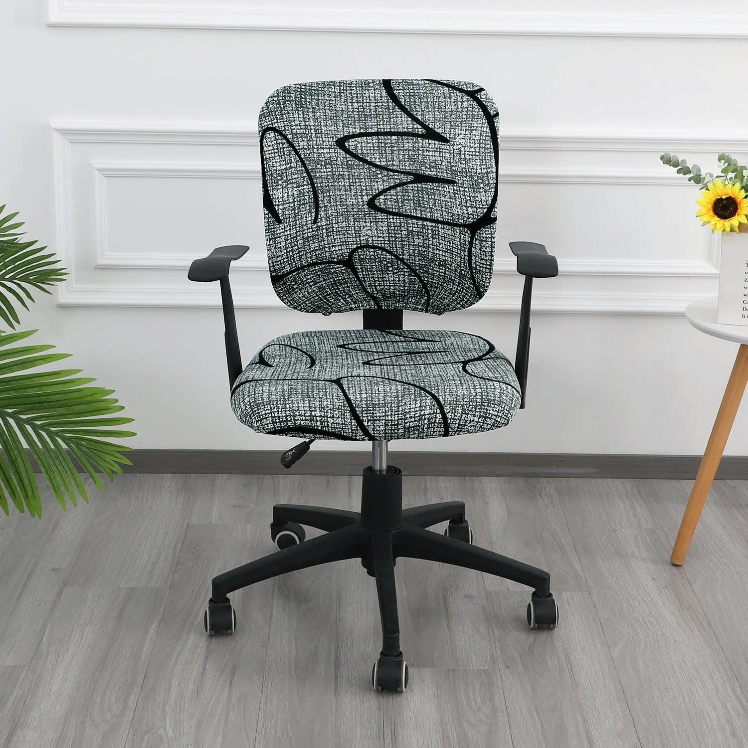 HOKIPO 140gsm Stretchable Office Chair Cover, Intense Grey Abstract Floral