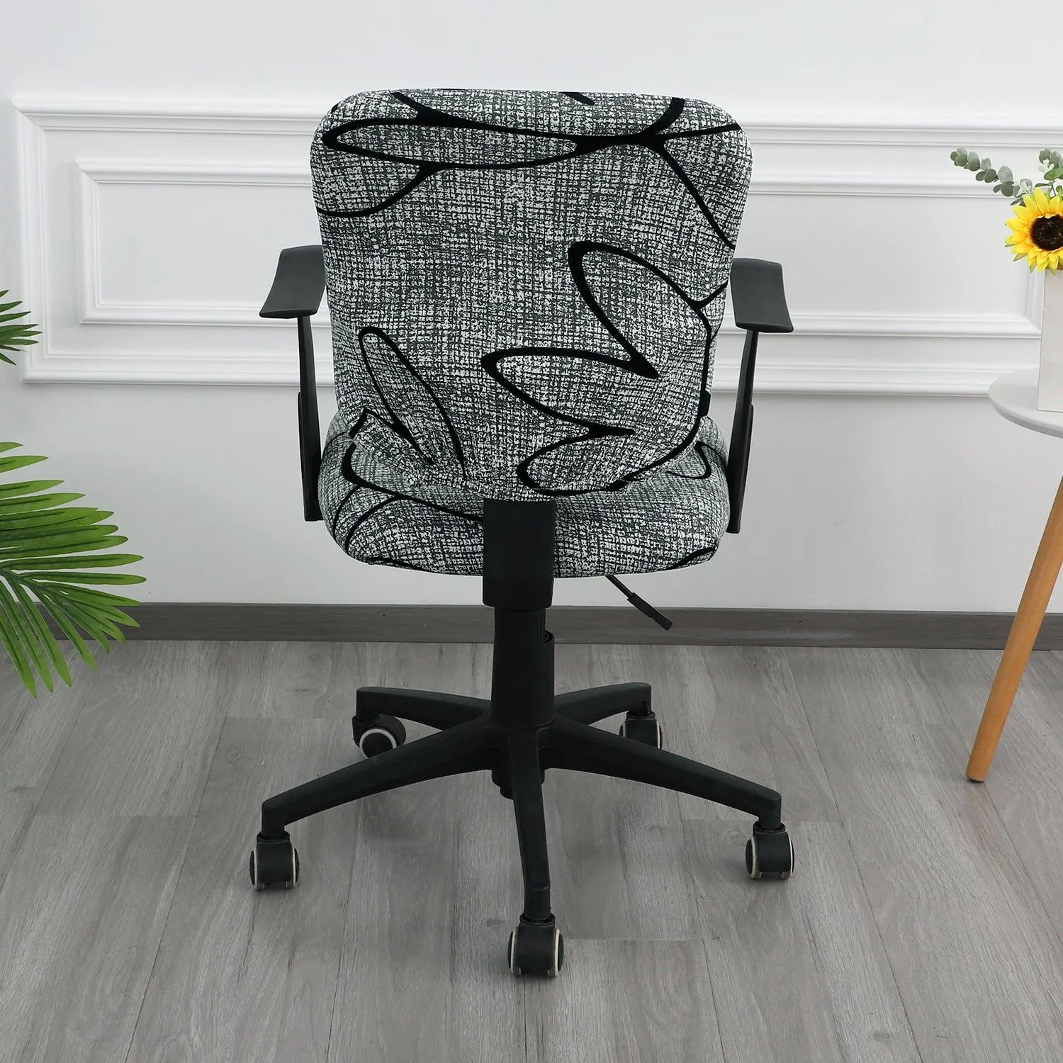 HOKIPO 140gsm Stretchable Office Chair Cover, Intense Grey Abstract Floral